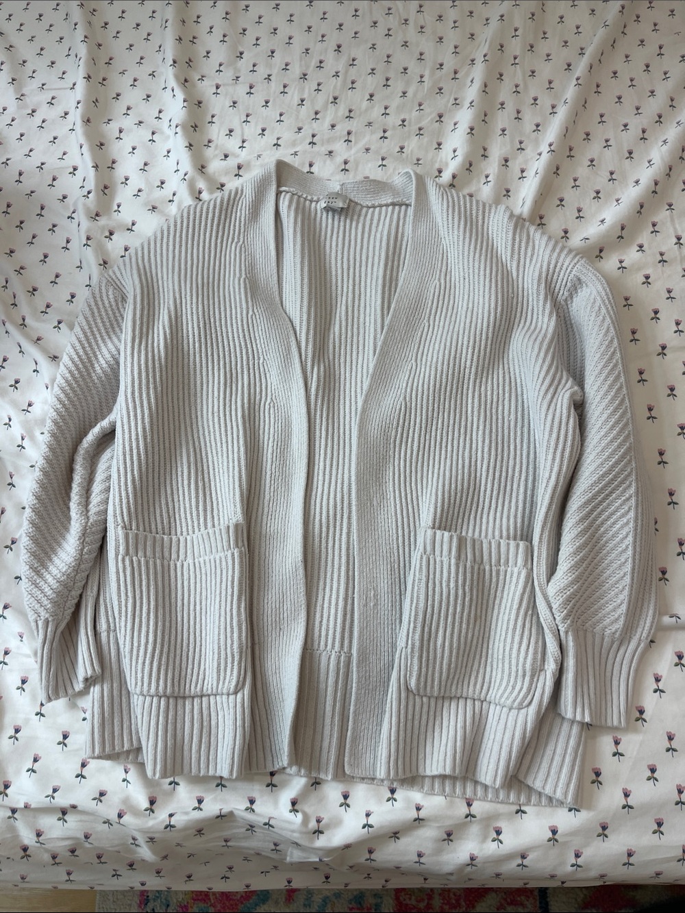 Light Gray Ribbed Open-Front Women's Sweater Cardigan